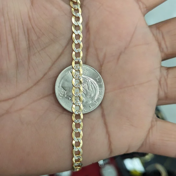 14kt Real Solid Gold Cuban Diamond Cut Anklet 4.9mm 10 inches